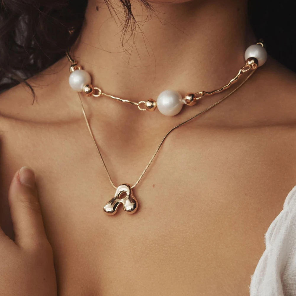 Golden Stainless Steel Initial Necklace